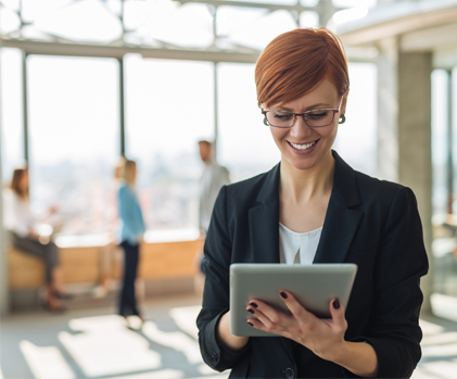 Businesswoman With Tablet, Konica-Minolta, Spriggs, Inc., Konica Minolta, KIP, Lexmark, HP, Dealer, Reseller, Merced, California, CA