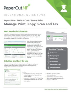 Education Flyer Cover, Papercut MF, Spriggs, Inc., Konica Minolta, KIP, Lexmark, HP, Dealer, Reseller, Merced, California, CA